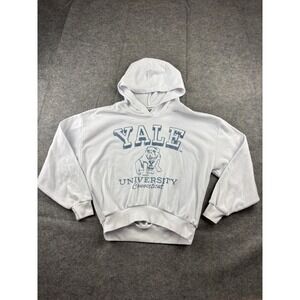Yale University White Graphic Mascot Dan Boxy Drawstring Hoodie Women's XS